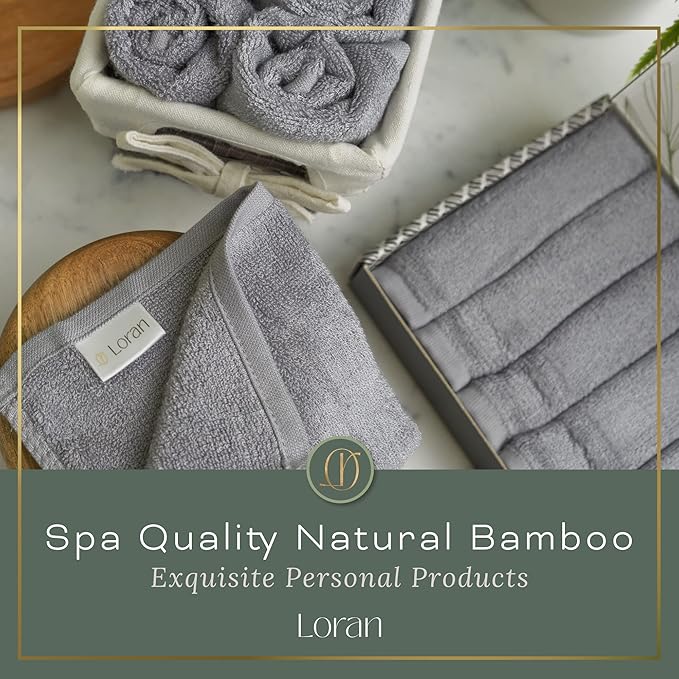 Silver Grey Washcloths Set of 6 Soft Facial Cloths 10” x 10” 100% Viscose Derived from Bamboo Spa-Like Feel Silky Face Cloth for Skin Cleansing