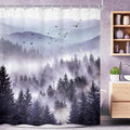 Riyidecor Purple Mountain Shower Curtain 72Wx84H Inch Extra Long Woodland Scenery Park Scene View Natural Foggy Pine Tree Alpine Cool Men Bathroom Decor Fabric Polyester Waterproof 12 Pack Hooks