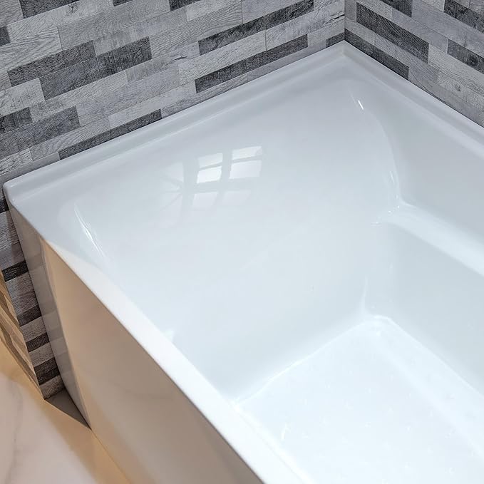 WOODBRIDGE 60" Acrylic Rectangular Alcove Soaking Bathtub in White with Right Drain, Matte Black Pop-Up Drain Included BA6030R