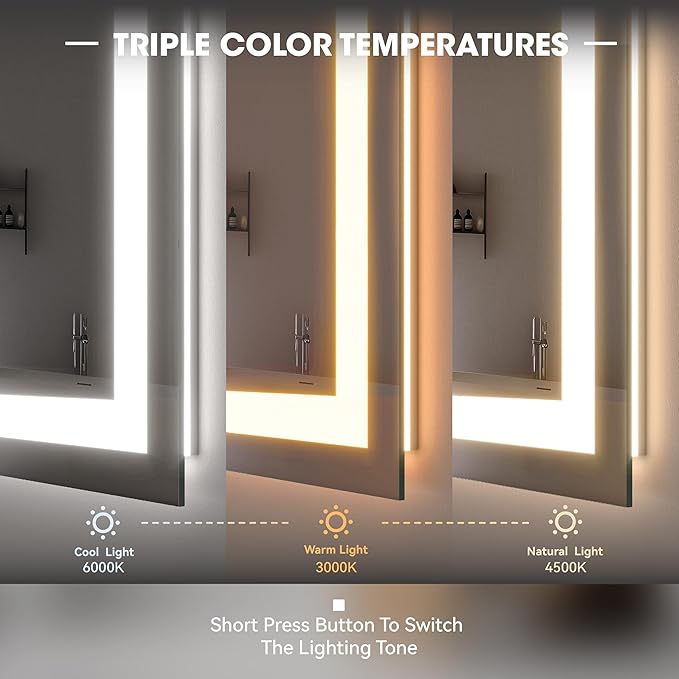 Hasipu 77" x 36" Arch LED Bathroom Mirror, Frontlit Wall-Mounted Vanity Mirror with Lights, Defogging, Smart Touch, Dimmable 3 Color Modes, Safety Shatterproof Glass Coating