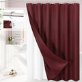3 in 1 Extra Long Burgundy Shower Curtain Set-72 W x 84 H, Modern Waffle and PEVA Liner Set with 12 Stainless Steel Hooks, Waterproof Fabric for Bathroom