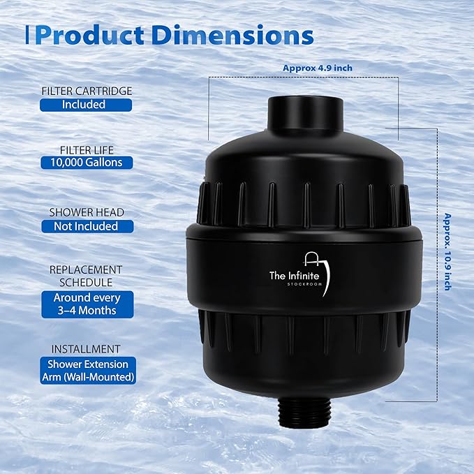Shower Head Filter for Hard Water | 20-Stage High Output Shower Filter | Removes Chlorine and Fluoride to Help Reduce Dry Skin, Dandruff, and Hair Damage-Black