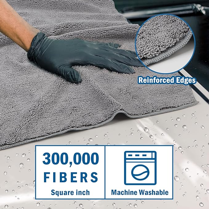 HOMEXCEL Professional Large Microfiber Car Drying Towels 2 Pack, Lint Free, Scratch Free, Highly Absorbent Drying Towel for Cars, SUVs, RVs, Trucks, and Boats,31" x 24",Grey
