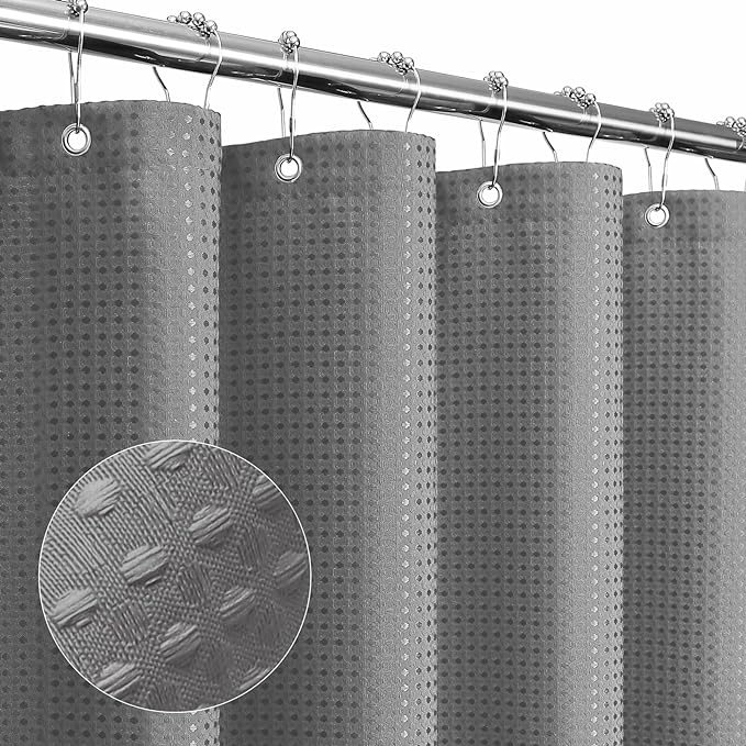 Gibelle Small Stall Shower Curtain 36 x 72, Narrow Half Waffle Weave Textured Fabric Shower Curtain for Bathroom, Water Repellent, Machine Washable, Grey
