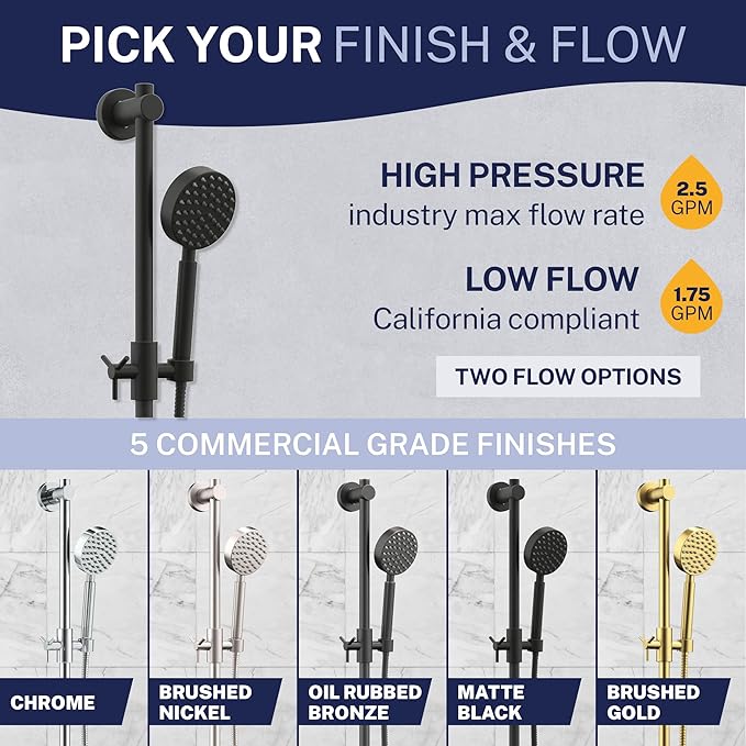HammerHead Showers® SOLID METAL 27.5 Inch Shower Slide Bar Set and Handheld Shower Head with Hose — MATTE BLACK — 1.75 GPM Low Flow Spray Wand — Easily Adjust Height & Angle of Handshower