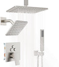 Nickel Shower System, Brushed Nickel Shower Faucet Set, 10'' Ceiling Shower Head, 6'' Wall Mounted Shower Head, 3 In 1 Push Button Shower Valve Kit, Waterfall ShowerHead with Handheld, Brushed Nickel