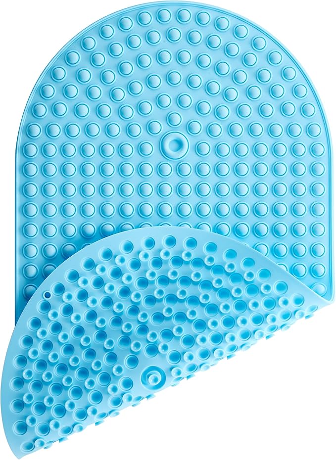 Silicone Bathtub & Shower Mat Non Slip, Bubble Massage Anti Slip Shower Floor Mat with 27 x 15 Inches for Easy Storage, Machine Washable Bath Mat for Tub with All Ages, Blue, Oval