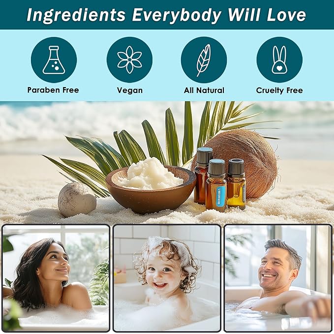 Bath Spa Gift Sets - Luxury Basket With Ocean & Coconut - Spa Kit Includes Wash, Bubble Bath, Lotion, Bath Salts, Body Scrub, Body Spray, Shower Puff, Bathbombs, Soap in Wooden Basket