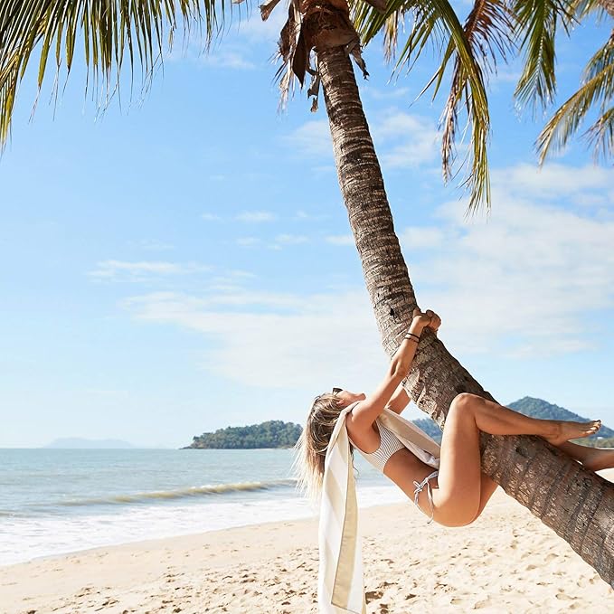 Dock & Bay Beach Towel - Quick Dry, Sand Free - Compact, Lightweight - 100% Recycled - Includes Bag - Cabana Light - Bora Bora Beige - Large (160x90cm, 63x35)
