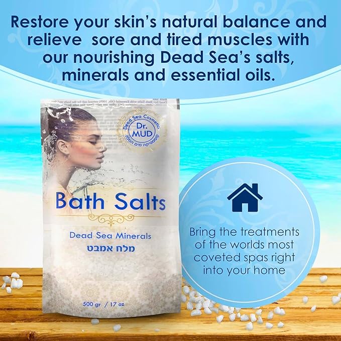 Natural Dead Sea Salt 100% Mineral-Rich Bath Soak, More Minerals Than Epsom Salt, Deep Relaxation, Detox, Exfoliates & Softens Skin, Helps Psoriasis, Eczema, Joint & Muscle (42.3 oz, Natural)
