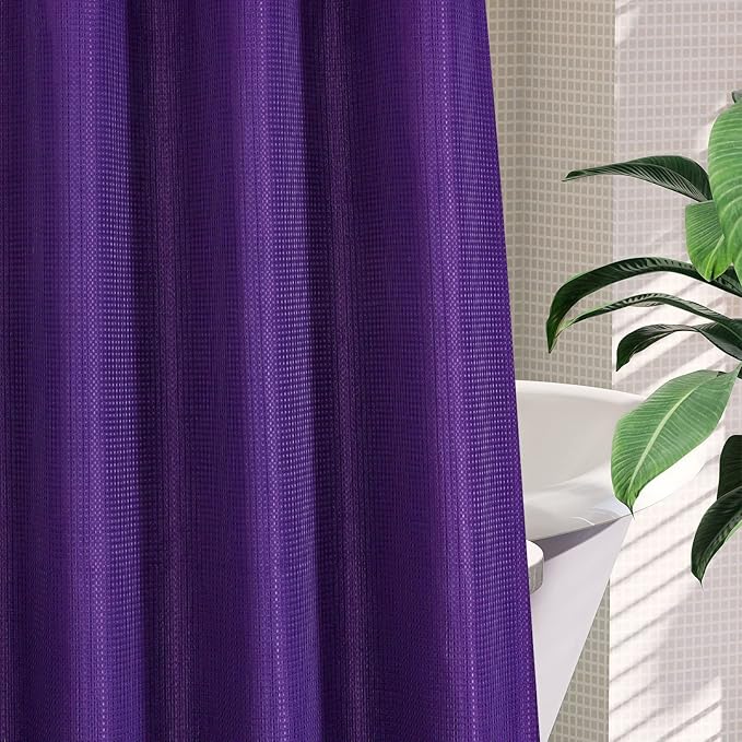 MitoVilla Extra Long Shower Curtain Liner Set, Purple 86 inch XL Waffle Fabric Shower Curtains with Snap-in Liner for Luxury Hotel Grade & Spa-Like Bathroom Decor, No Hooks Needed