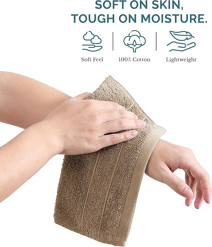 Casa Platino Washcloths 12 Pack - Spa & Salon Quality - 100% Ring Spun Mercerized Cotton Face Towels - Very Soft & Absorbent Wash Cloths for Body, Beauty, Home, Gym - Fingertip Towels - 13"x13", Taupe