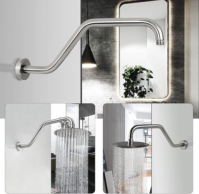 Shower Head Extension Arm,15.5 Inch Shower Arm Extension Replacement,Stainless Steel S Shape Shower Arm with Flange,Brushed Nickel,9Z2MK