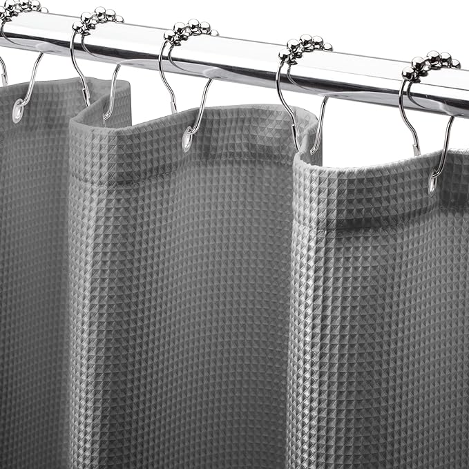 AmazerBath Grey Shower Curtain Waffle Textured, Small Stall Shower Curtain Gray Fabric, Bathroom Shower Curtains for RV/Camper, Heavy Duty 240GSM, 36 x 72 Inches