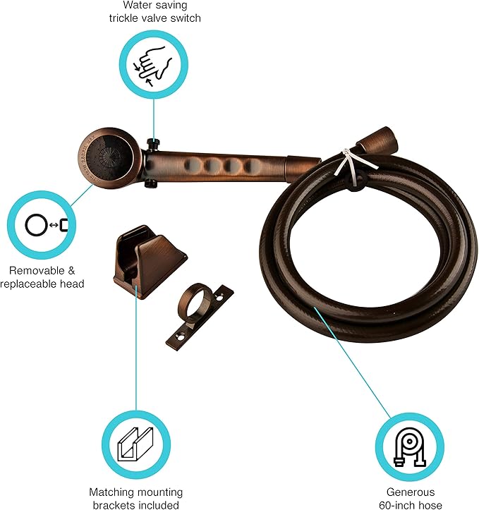 Dura Faucet DF-SA130-ORB RV Economical Shower Head and 60-inch Hose Kit - Water-Saving Trickle Switch (Oil Rubbed Bronze)