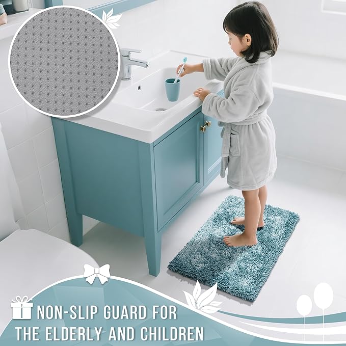 Yimobra Chenille Bathroom Rugs Non Slip, Extra Thick Soft Absorbent Bath Rug, Machine Washable Quick Dry Bath Mat for Bathroom Floor, Tub and Shower, Home Decor Accessories, 24x17, Greyish Blue
