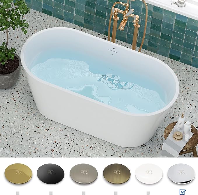 FerdY 59" Shangri-La Elite, Acrylic Freestanding Bathtub, Modern & Contemporary Design Soaking Tub with Polished Chrome Pop-Up Drain and Minimalist Design Overflow, Glossy White, cUPC Certified