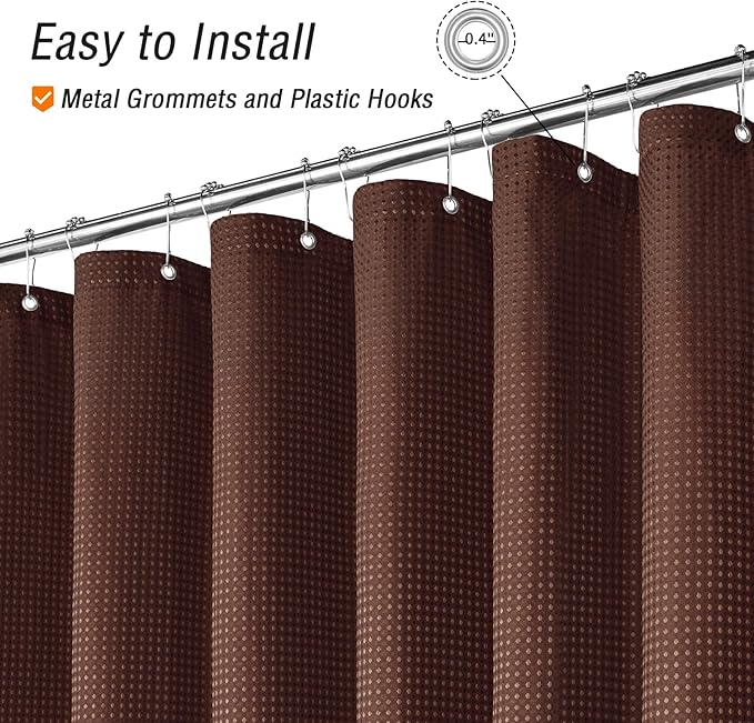Gibelle Small Stall Shower Curtain 36 x 72, Narrow Half Waffle Weave Textured Fabric Shower Curtain for Bathroom, Water Repellent, Machine Washable, Brown