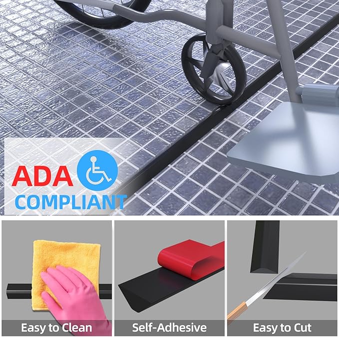 Duzzy 75 Inch Collapsible Shower Water Dam, Shower Threshold Water Stopper Barrier and Retention System and Keeps Water Inside Threshold Dry and Wet Separation, Suitable for Bathroom & Kitchen
