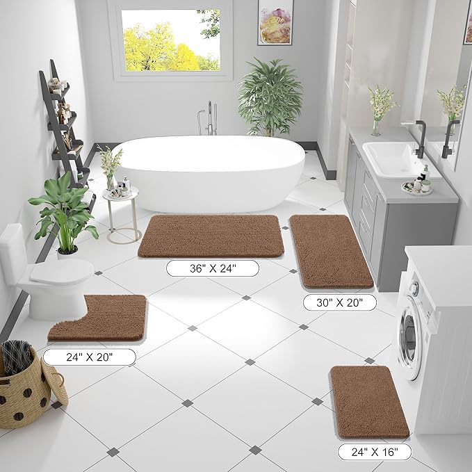 OLANLY Bathroom Rugs 44x24, Extra Soft Absorbent Chenille Bath Rugs, Rubber Backing Quick Dry, Machine Washable Bath Mats for Bathroom Floor, Tub and Shower, Home Decor Accessories, Mocha