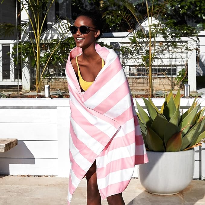 Dock & Bay Beach Towel - Quick Dry, Sand Free - Compact, Lightweight - 100% Recycled - Includes Bag - Cabana Light - Malibu Pink - Extra Large (200x90cm, 78x35)