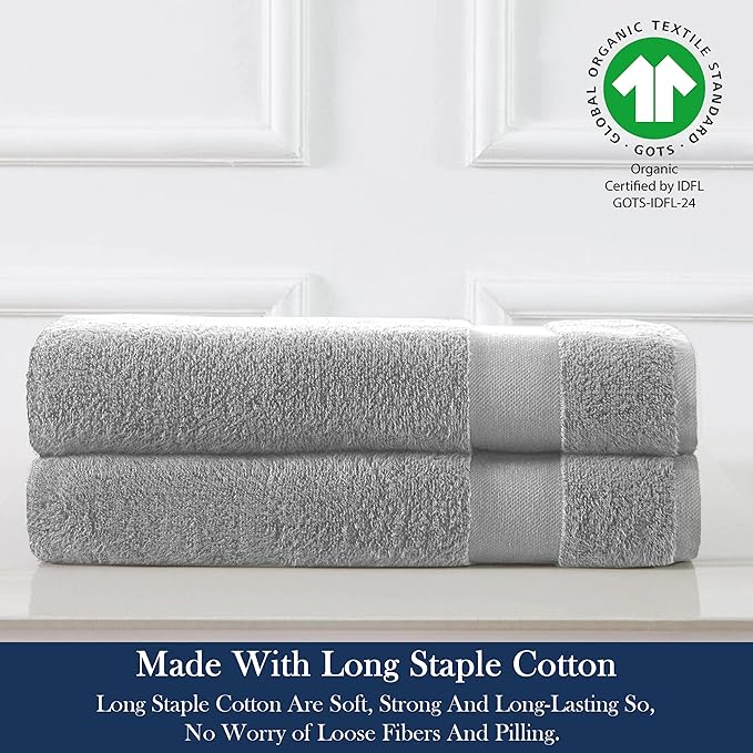 Delara Organic Cotton Luxuriously Plush Hand Towel Pack of 2 | GOTS & OEKO-TEX Certified | Premium Hotel Quality Towels | Feather Touch Technology|650 GSM Long Staple|Soft, Quick Dry & Ultra-Absorbent