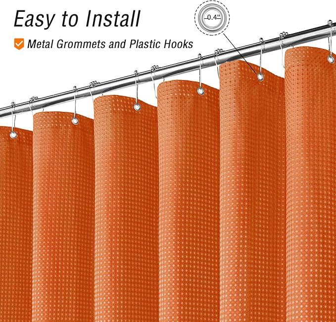 Gibelle Burnt Orange Shower Curtain, Waffle Weave Textured Fabric Shower Curtain for Bathroom - Soft Cloth & Hotel Spa Luxury, Water Repellent, Machine Washable, 72X72, Burnt Orange
