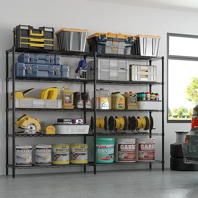 VINGLI 70" W Storage Shelves 1600LBS Heavy Duty Metal Shelving, Upgraded 5 Tier Garage Shelving Unit, Adjustable Wire Shelf for Storage Rack Commercial Pantry Shelf Organizer, 69.8"W × 15.8"D × 71"H