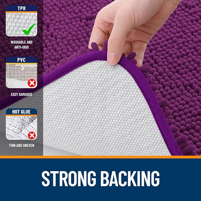 OLANLY Bathroom Rugs 44x24, Extra Soft Absorbent Chenille Bath Rugs, Rubber Backing Quick Dry, Machine Washable Bath Mats for Bathroom Floor, Tub and Shower, Home Decor Accessories, Purple