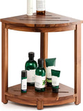 HOLANA 18" Wood Corner Shower Bench & Corner Shower Stool with Storage Shelf - Footrest for Shaving Legs - Bath Step for Small Spaces - Perfect for Indoor or Outdoor (Acacia)