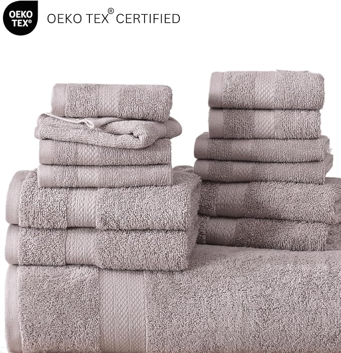 Lane Linen Everyday Luxury Bath Towels Set - 24 PCs - 100% Ring Spun Cotton Towels Set - Durable, Ultra Soft, Absorbent & Long Lasting Towels For Family - Housewarming Gift - Fade Resistant - Platinum