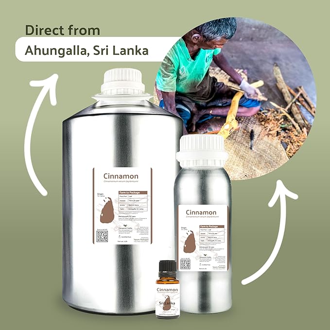 Cinnamon Essential Oil - Direct from Sri Lankan Essential Oils - 100% Pure - Natural Aceite de Canela for Aromatherapy & Wellness - Premium Grade (2lbs)