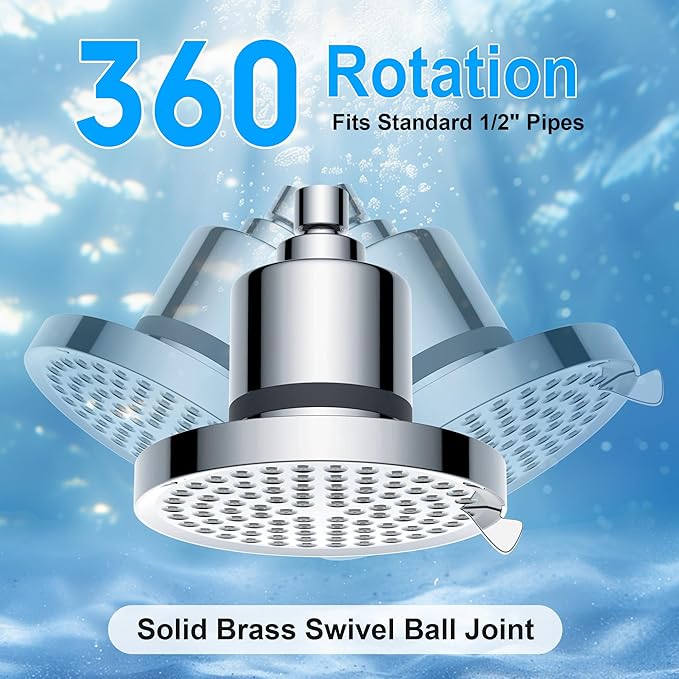 Filtered Shower Head with Filters: Removes Chlorine & Heavy Metals High Pressure Rain Showerhead for Hard Water Hair Skin 6'' Round Luxury Polished Chrome