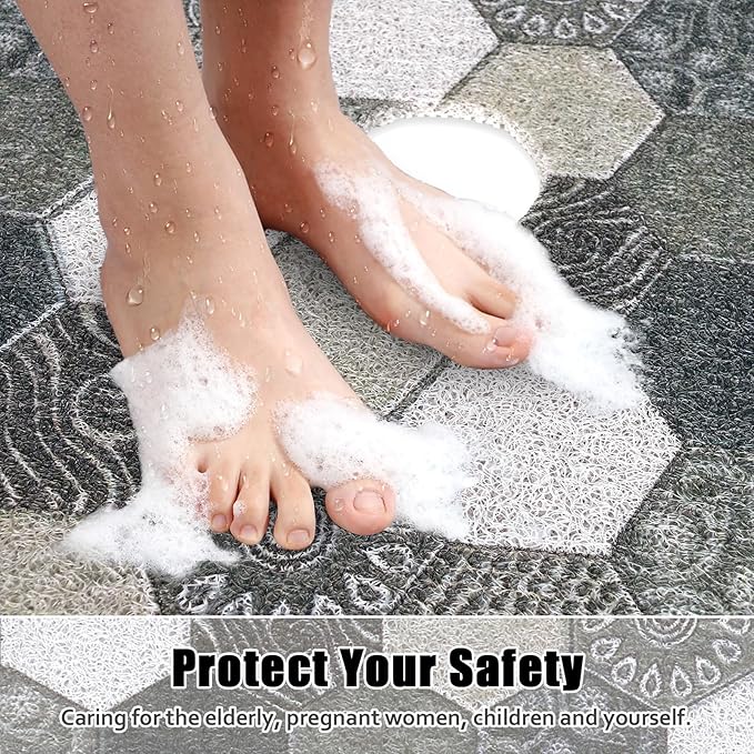 Square Shower Mat Non Slip: 31x31 Inch Extra Large Shower Floor Mat with Drain Hole in Middle - Soft PVC Loofah Bath Mat for Shower - Anti Slip Shower Stall Mat for Elderly and Kids