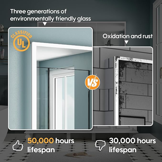 WELLFOR 60" X 30" LED Mirrored Bathroom Cabinet with 3X Magnification Makeup Mirror, Medicine Cabinet with Defog Mirror, Dimmer, Outlets & USB Ports, Bathroom Mirrored Cabinet with Three Opening Doors