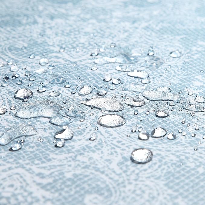 78 Inch Long Shower Curtain - Chantilly Lace Design, Heavyweight Polyester, Storm Blue to White Ombre, 72" W x 78" H