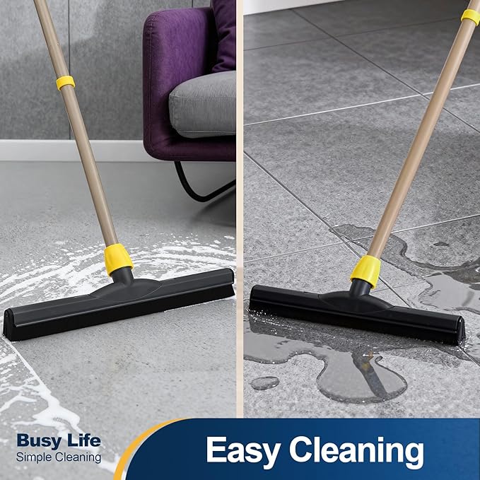 Yocada Floor Squeegee Scrubber Adjustable Telescopic Pole Heavy Duty Household Broom EVA Foam Blade for Garage Courtyard Shower Bathroom Floor Marble Glass Tile Water Foam Cleaning