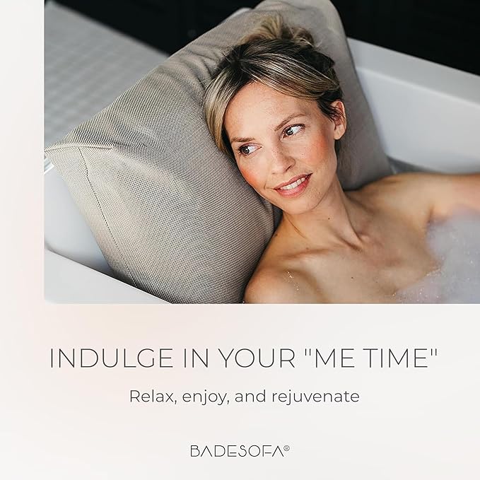 BADESOFA® Luxury Bath Pillow M - Lusciously Soft & Comfortable Tub Pillow for Bathtub - Washable & Quick-Drying Bath Back Pillow - Non-Slip Full Body Tub Pillow - Luxury Spa Cushion in Beige