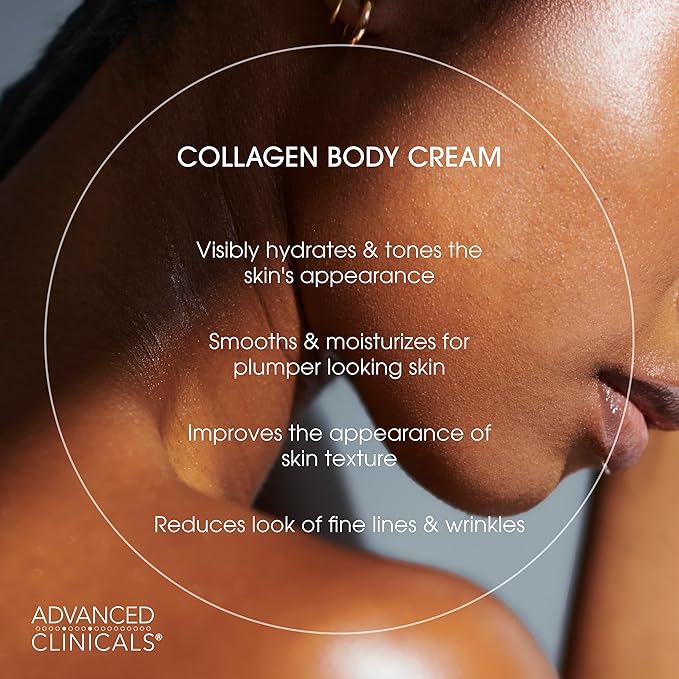 Advanced Clinicals Unscented Collagen Body Cream + Collagen Serum For Face 2PC Skincare Set | Face Serum & Body Lotion For Women & Men Helps Improve Look Of Wrinkles & Dry Skin, Fragrance Free, 2pc