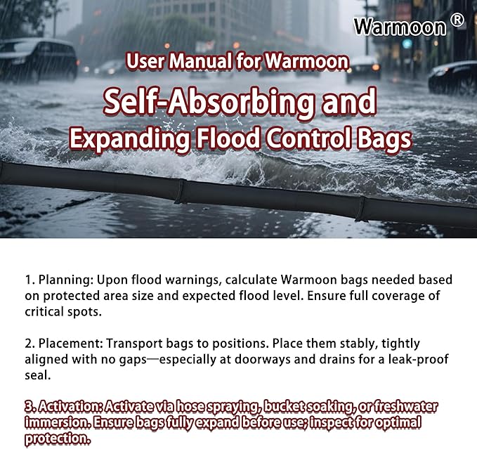 Self-Absorbing Reusable Flood Bags with Handles - Evenly Distributed Absorbents, Multiple Lengths - Home/Garage/Commercial Protection (3ft (Pack of 5) - with Handles)