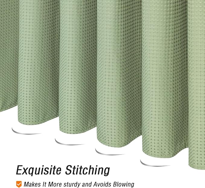 Gibelle Extra Long Shower Curtain 72 x 84, Tall Waffle Weave Textured Fabric Shower Curtain for Bathroom, Water Repellent, Machine Washable, Sage Green