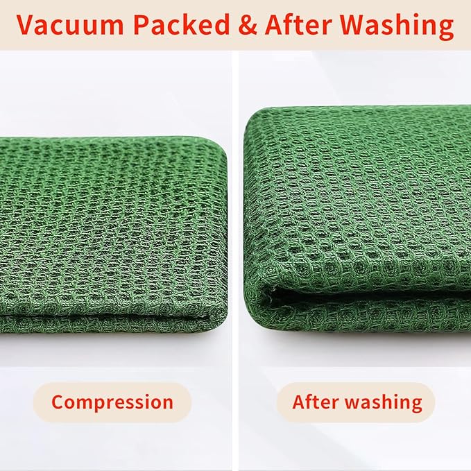 Homaxy 100% Cotton Waffle Weave Kitchen Dish Towels, Ultra Soft Absorbent Quick Drying Cleaning Towel, 13 x 28 Inches, 12-Pack, Grass Green