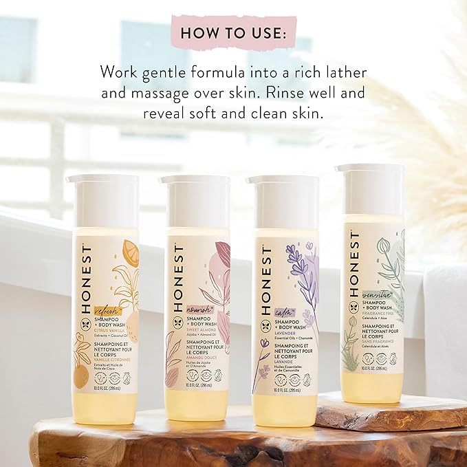 The Honest Company 2-in-1 Cleansing Shampoo Body Wash Gentle for Baby Naturally Derived Tear-free Hypoallergenic Lavender Calm 10 fl oz