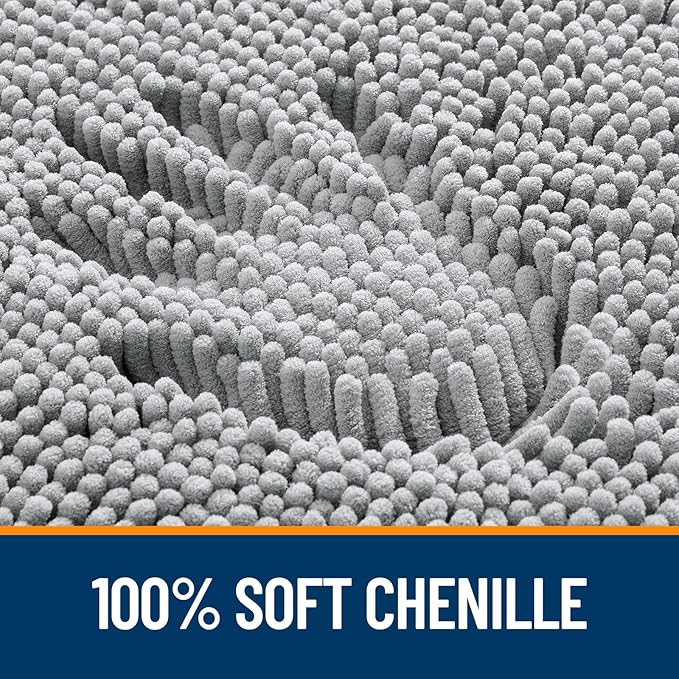 OLANLY Bathroom Rugs 47x17, Extra Soft Absorbent Chenille Bath Rugs, Rubber Backing Quick Dry, Machine Washable Bath Mats for Bathroom Floor, Tub and Shower, Home Decor Accessories, Light Grey