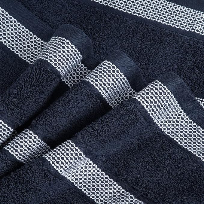 CASA COPENHAGEN Solitaire 6 Pieces Towel Set- Dark Navy, 600 GSM 2 Bath Towel 2 Hand Towel 2 Washcloth, Designed in Denmark Made of Soft Egyptian Cotton for Bathroom, Kitchen & Shower