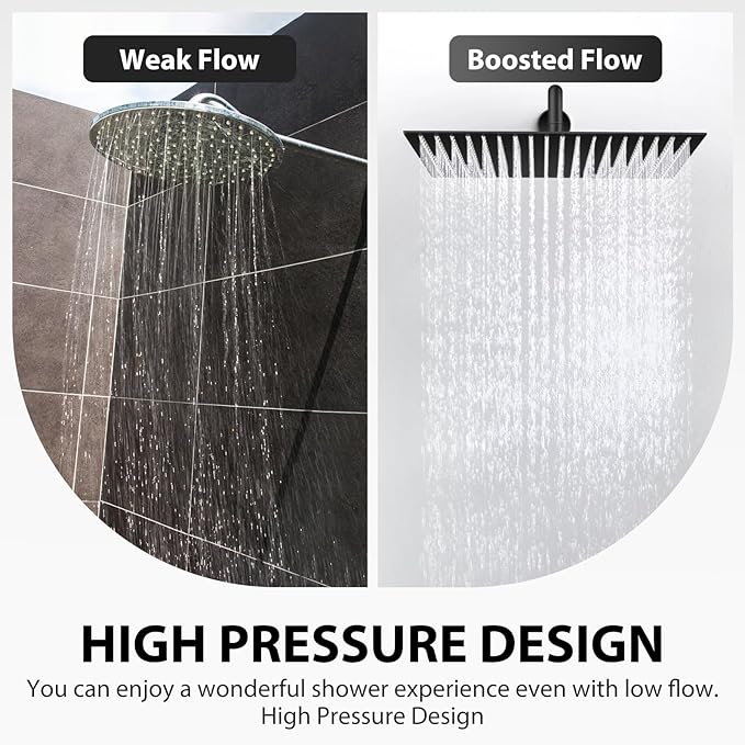 Rain Shower Head, 16 Inches Large Rainfall Shower Head, 304 Stainless Steel Made, Ceiling or Wall Mount, Waterfall Full Body Coverage, Ultra Thin, Matte Black