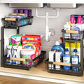 PXRACK 2 Pack Under Sink Organizer,Adjustable Height,2 Tier Pull Out Under Cabinet Organizer,Slide Out Thickened Metal Under Sink Storage for Kitchen Bathroom Laundry Cabinet Pantry,Black(S)