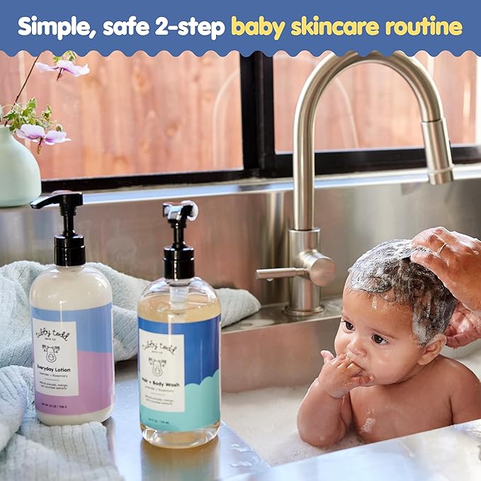 Tubby Todd's Baby Body Wash and Lotion Set - Gentle, Hypoallergenic Skincare for Newborns & Toddlers - 25oz, Fragrance-Free