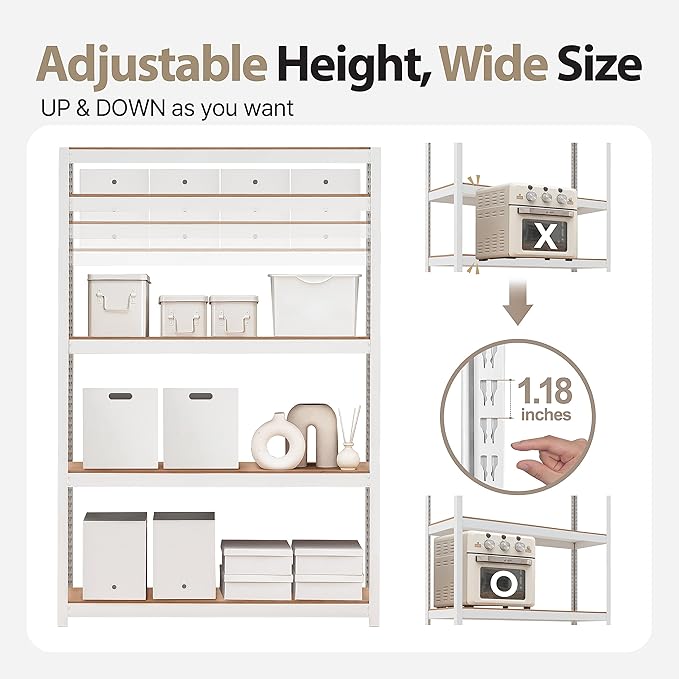HOMEDANT House 48.1" W 5 Tier Heavy Duty Garage Shelving Adjustable Metal Rack Storage Shelves Standing Shelf Unit Organizers Industrial Warehouse Basement White 1Pack