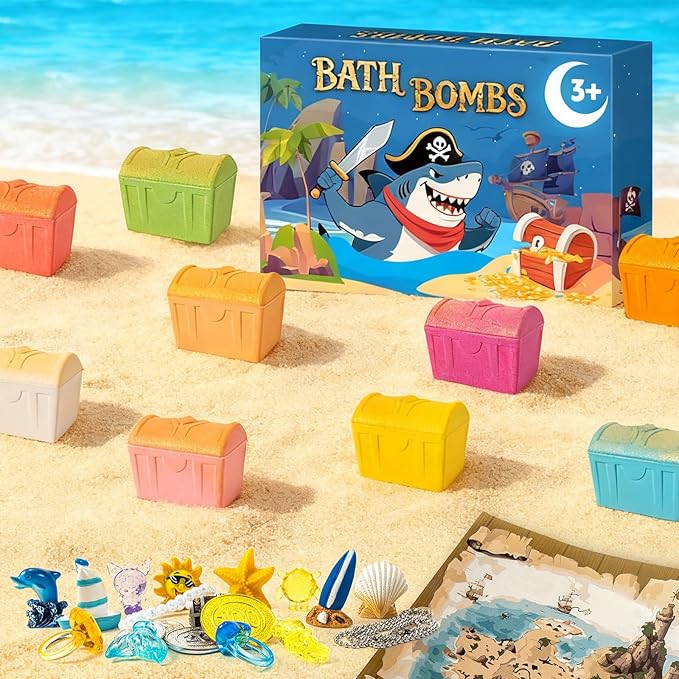 Bath Bombs for Kids with Surprise Inside, 9 Pack Kids Bath Bombs with Treasure Chest Toys Gift Set, Fizzy Bath Salt Balls, Perfect Birthday, Halloween, Or Holiday Gift for Boys and Girls